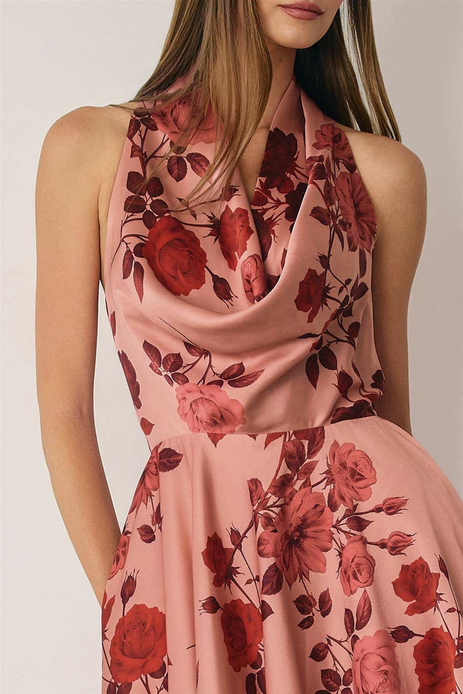 Falon Floral Satin Draped Halter Mini Dress
