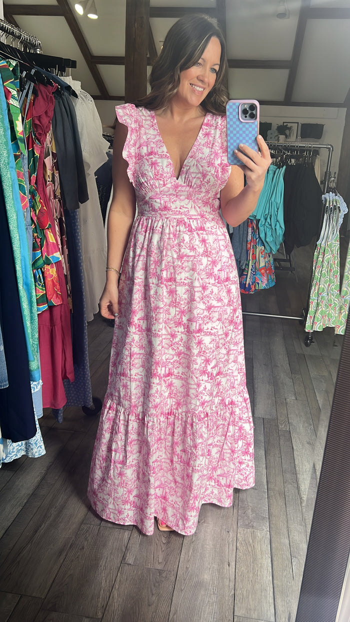 Palisades Pink Tie Back Ruffle Dress
