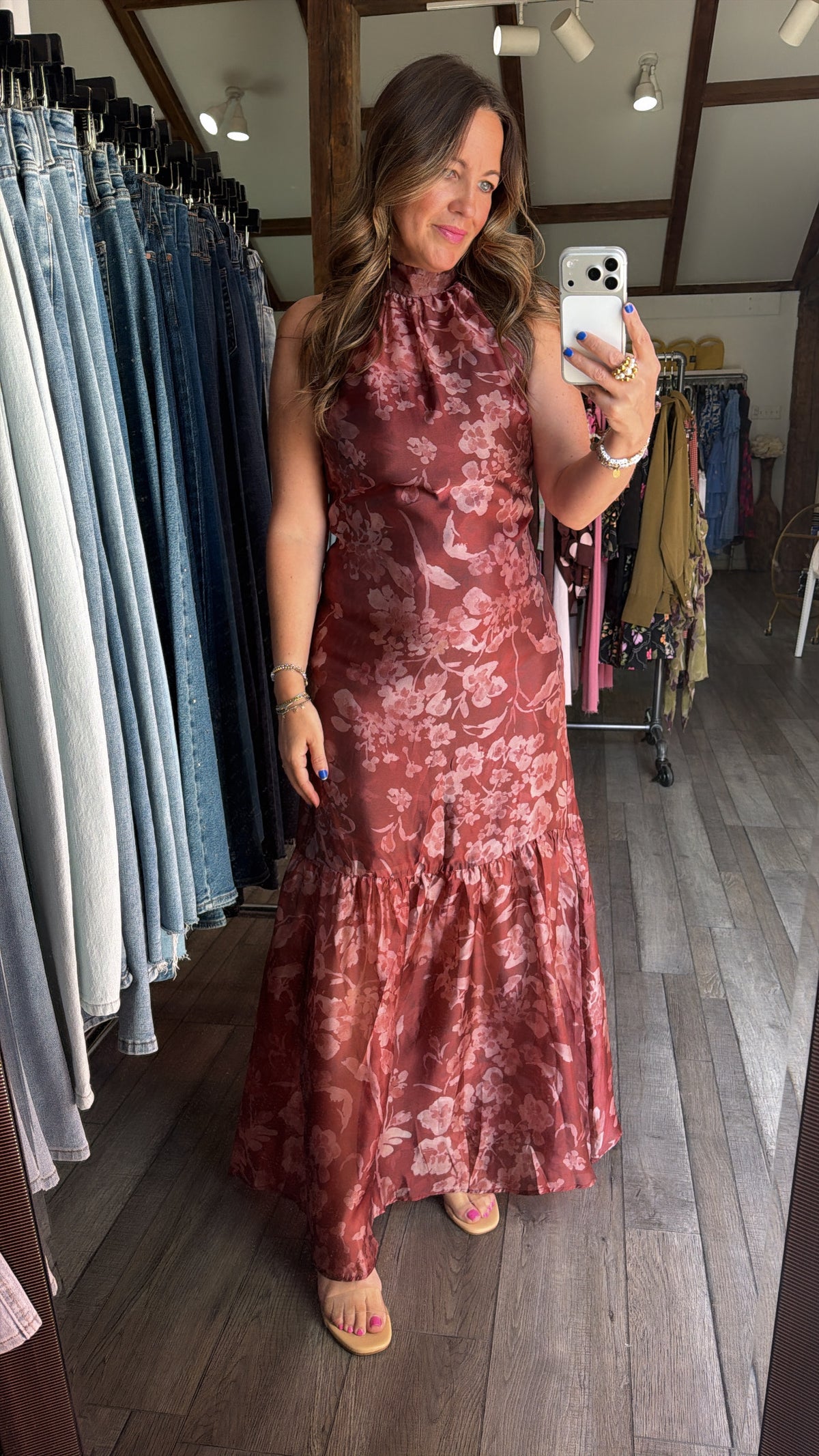 Autumn Rose Organza Mock Neck Maxi Dress