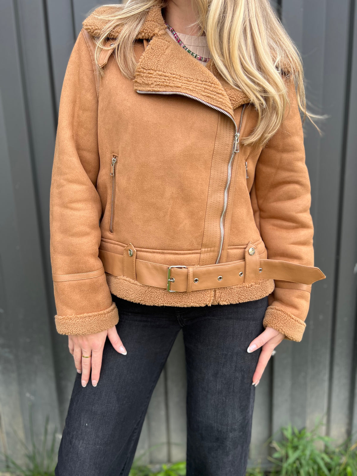 Suedette Camel Bomber Jacket