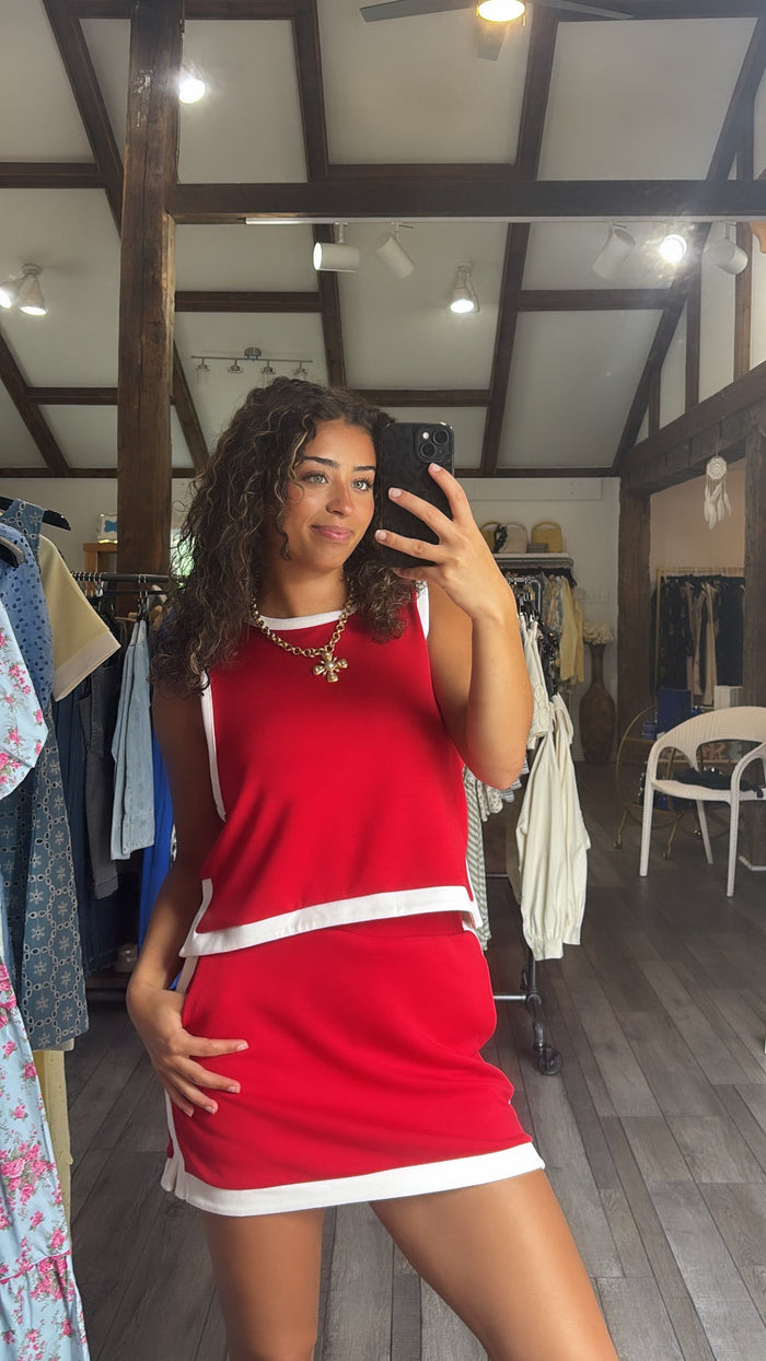 Red Scuba Button Top