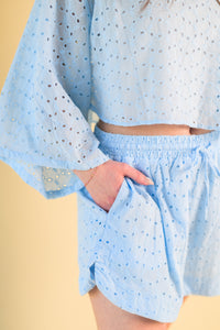 Sky Eyelet Shirt & Shorts Set