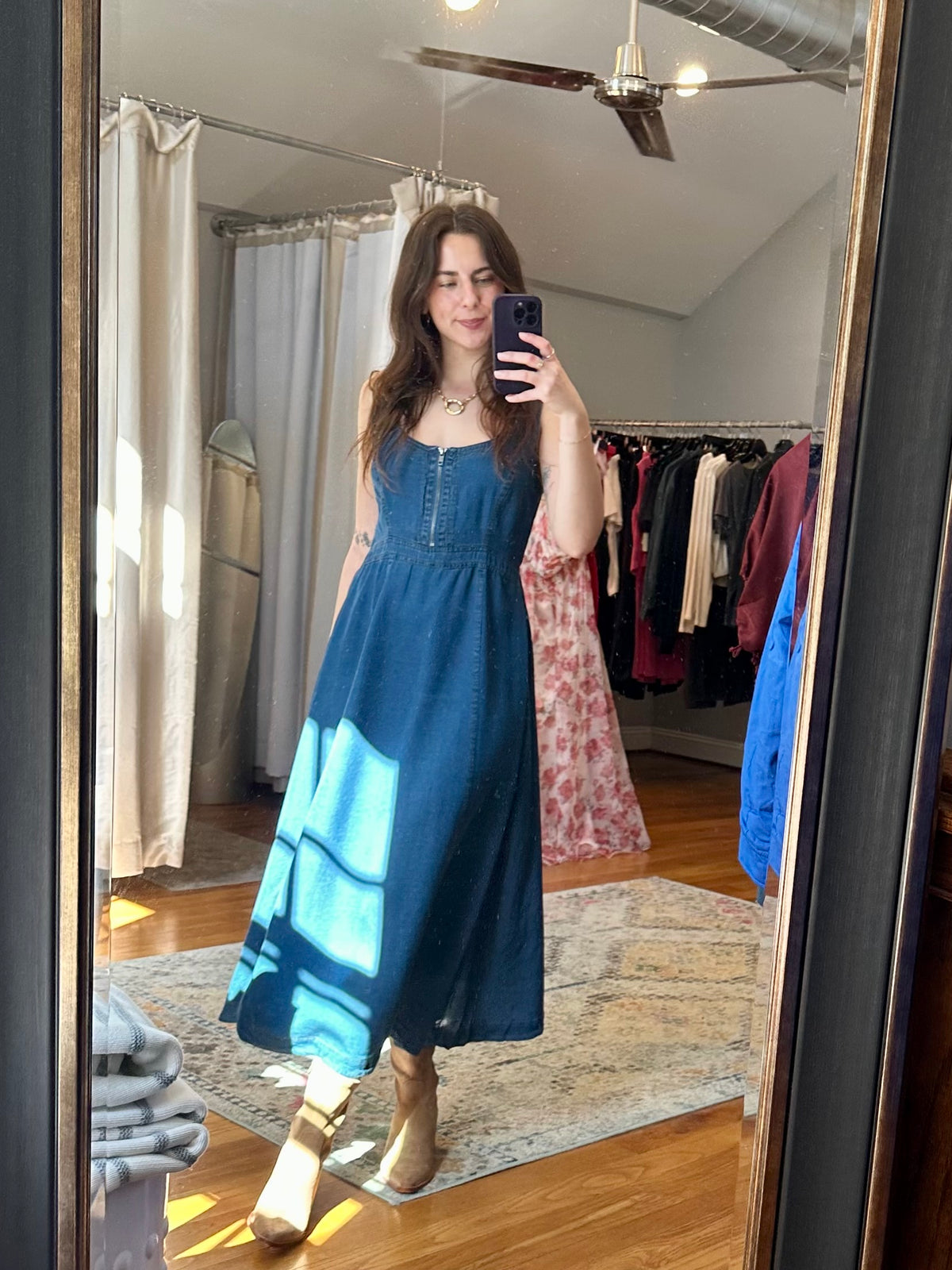 Front Zip Sleeveless Midi Dress