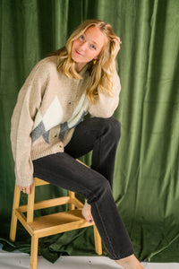 Argyle Collard Button Down Knit Cardigan