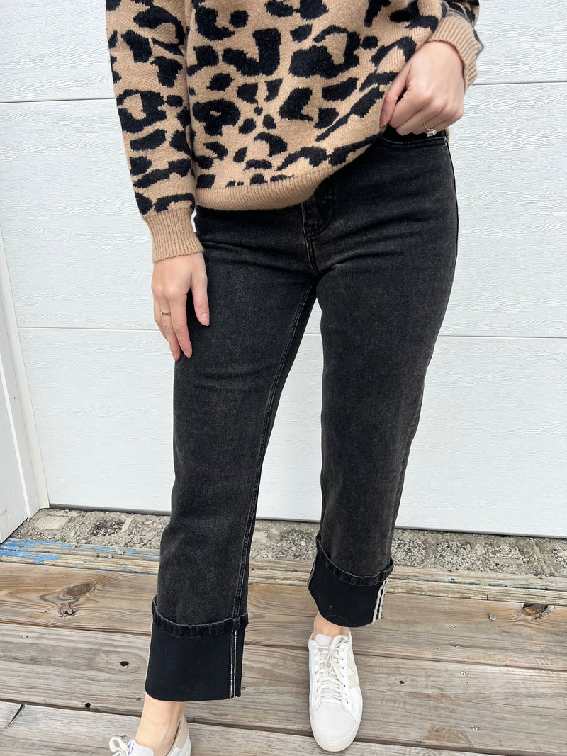 Cuffed Black Denim Pant