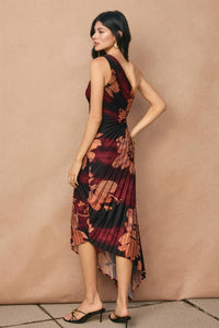 Fresco Midnight Orchid One Shoulder Pleat Dress