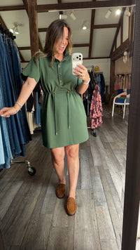 Hunter Green Scalloped Trim Dress