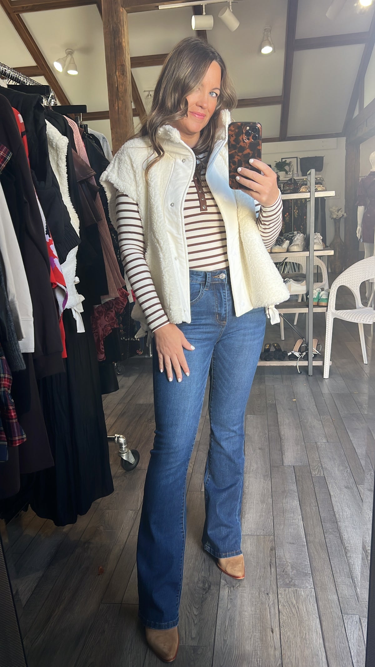 Cream Snap Button Henley Top