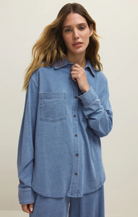 Reese Jersey Denim Button Up Santorini Indigo