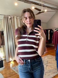 Cherry Stripe Sleeveless Zip Sweater