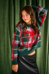 Pretty Plaid Bow Sweater