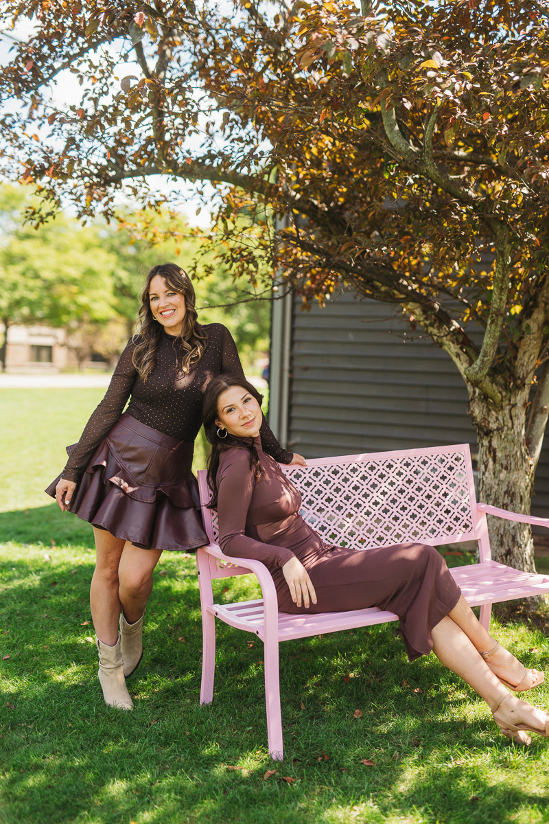 Mindy Mock Neck Plum Mesh Dress