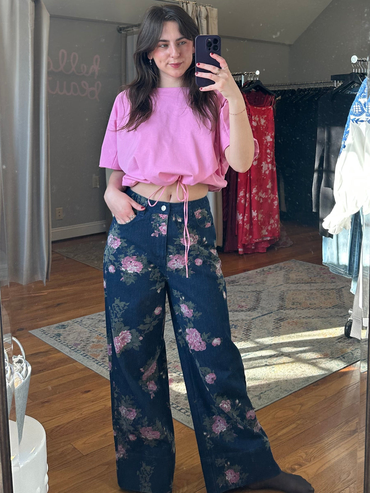 Pink Sateen Drawstring Top