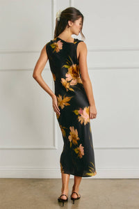 Nightfall Bloom Cowl Ruched Dress