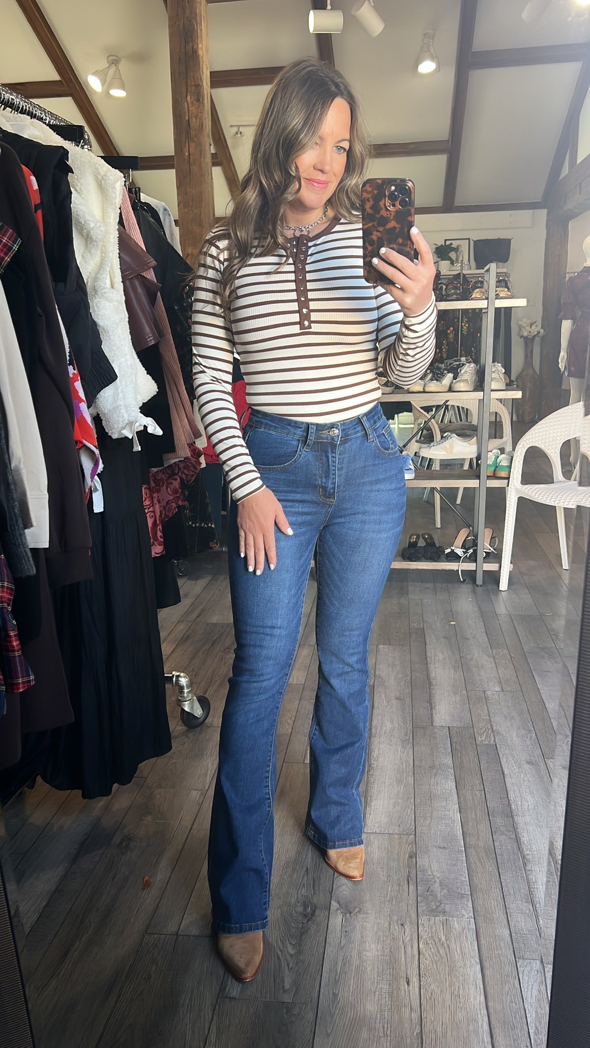 Cream Snap Button Henley Top