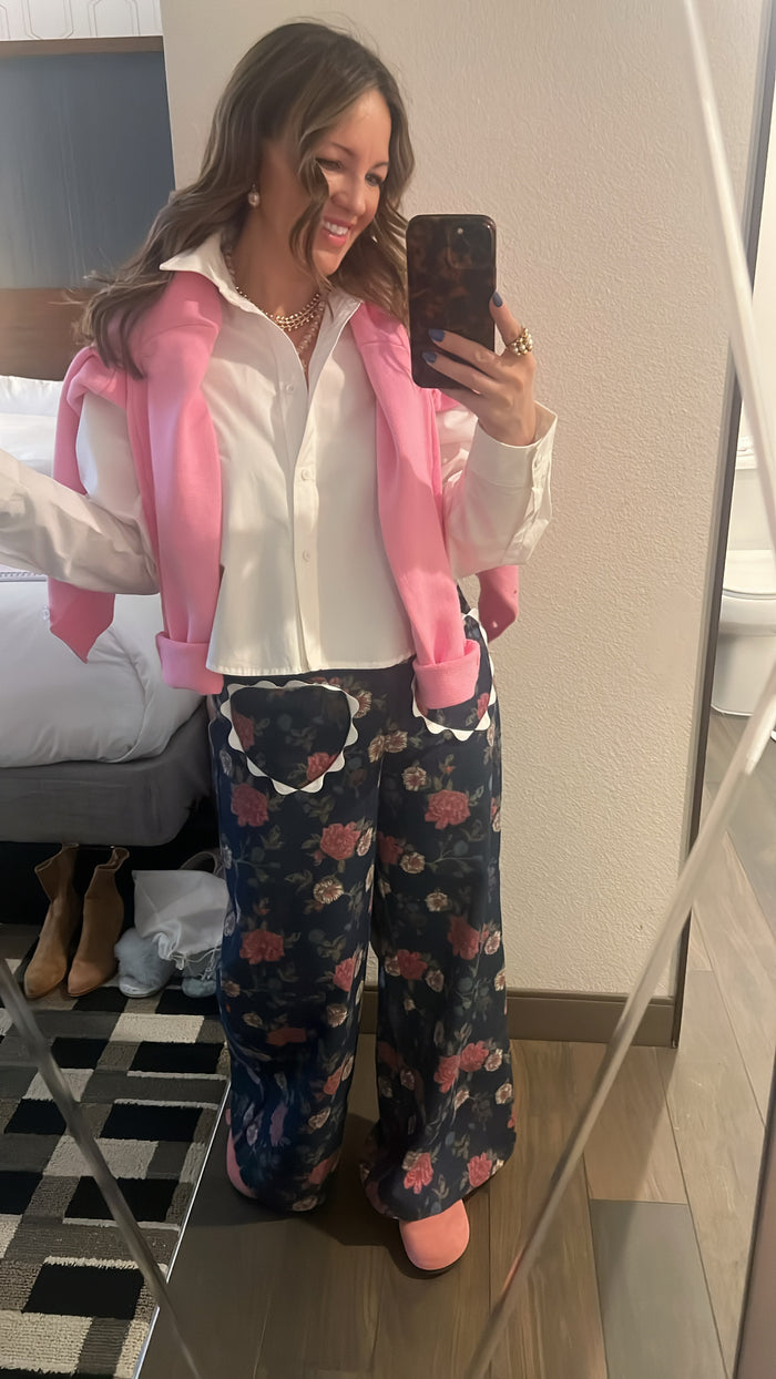 Floral Print Wide-Leg Pants