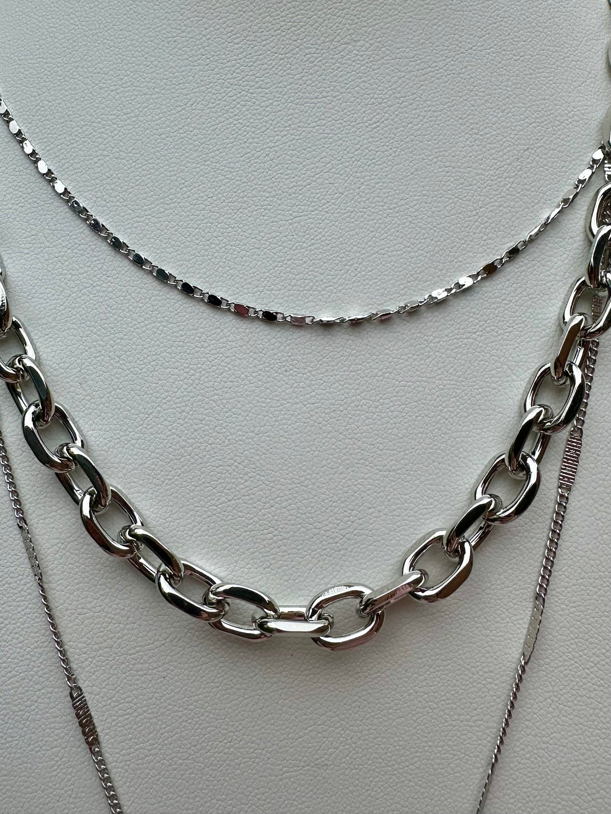 Rhodium Coin Layer Chain Necklace