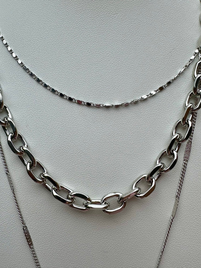 Rhodium Coin Layer Chain Necklace