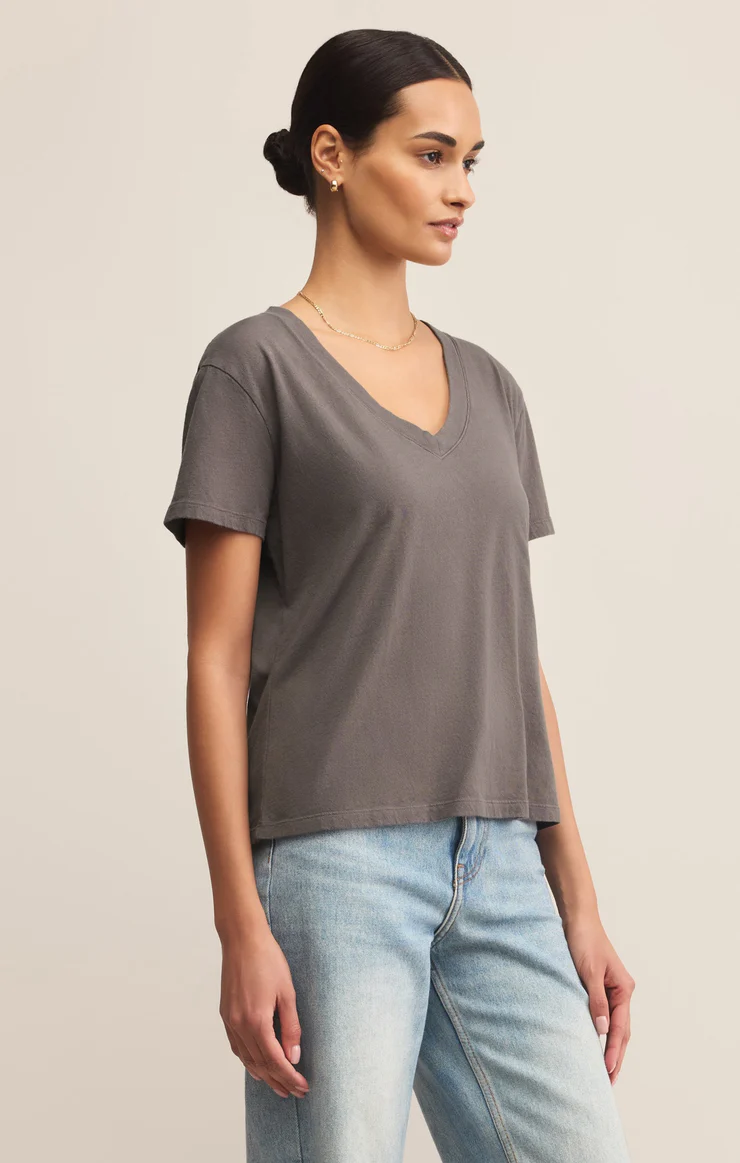Weekdays V-Neck Tee Washed Grey