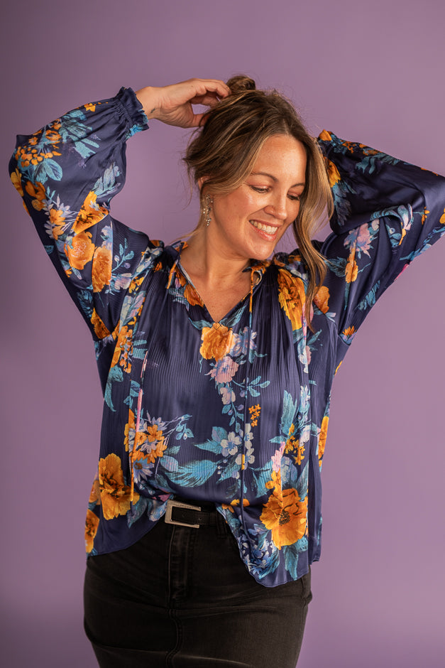 Indigo Bloom Silk Top