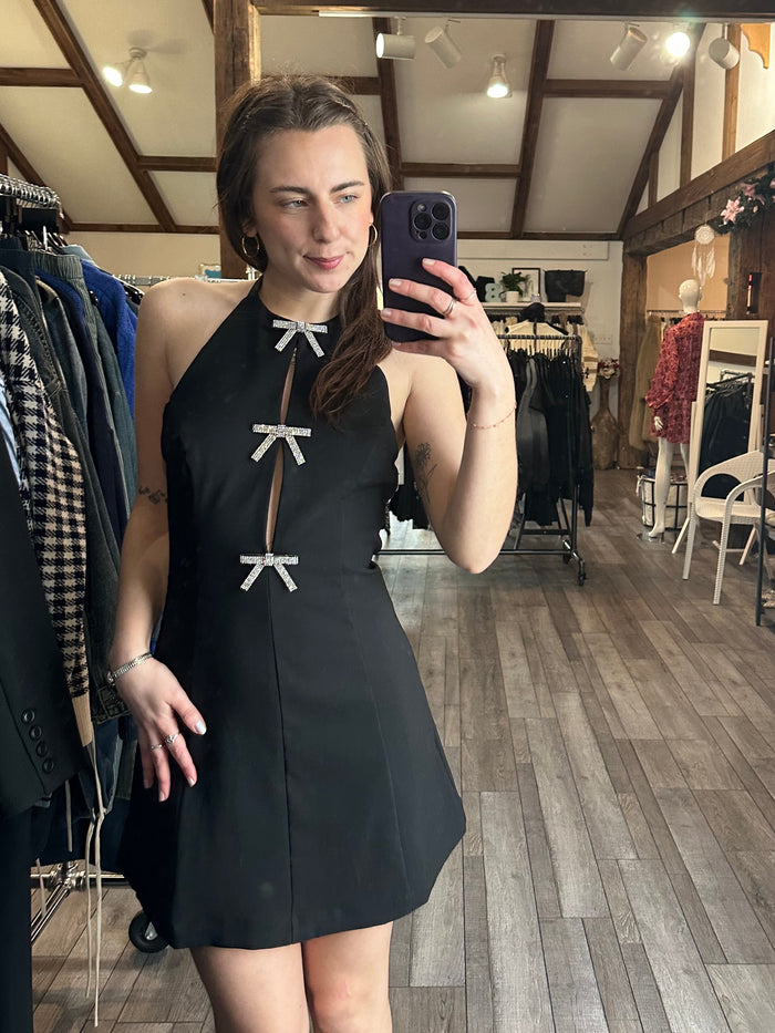 Jewel Bow Detail Mini Dress