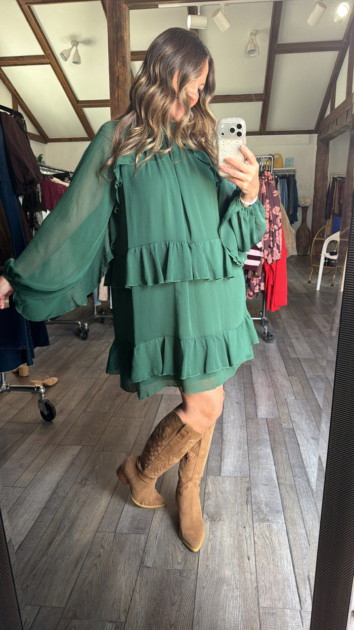 Evergreen Flirt Ruffle Tier Dress