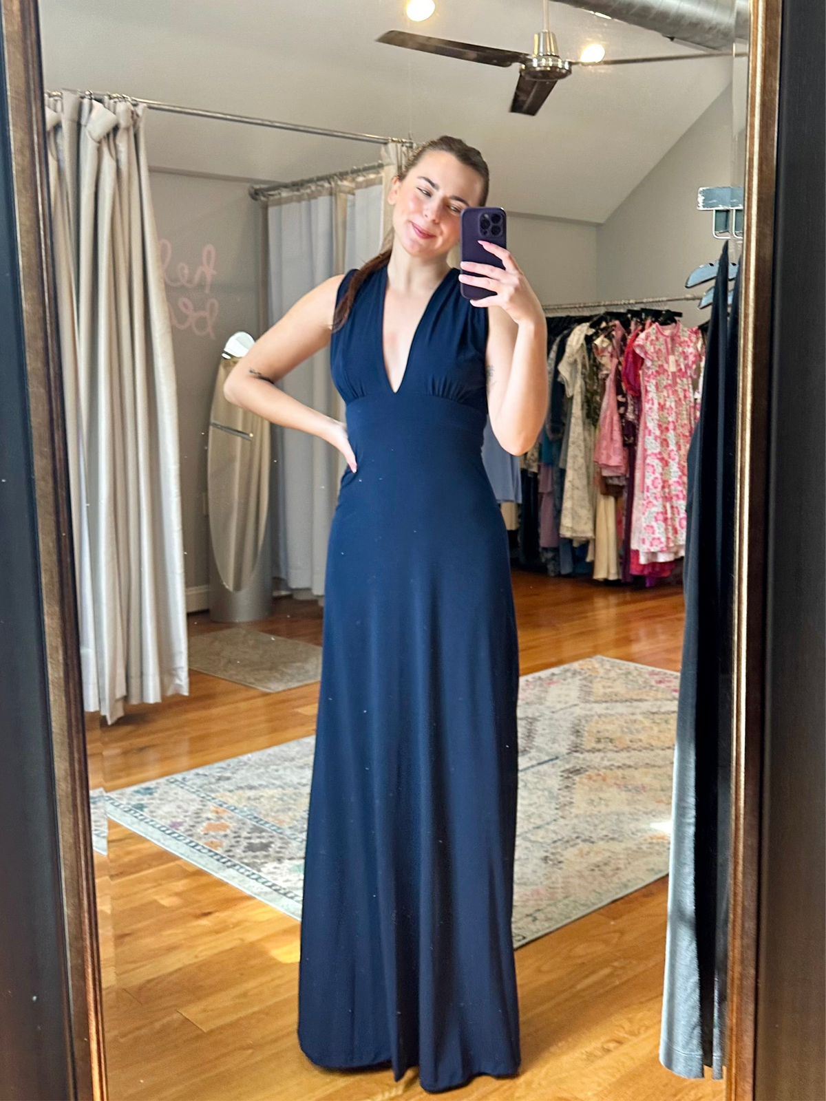 Navy Demi Deep V-Neck Maxi Dress