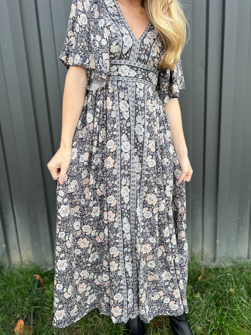 Borderline Flutter Sleeve Maxi Dress