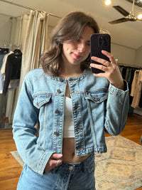 Just Black Collarless Denim Jacket