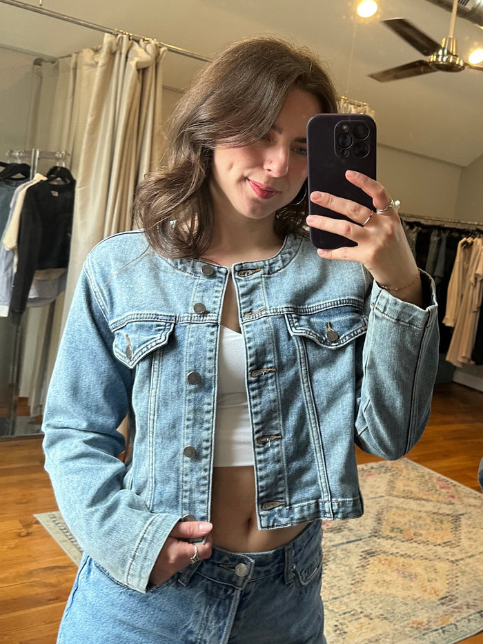 Just Black Collarless Denim Jacket