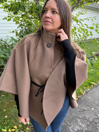 Funnel Neck Cape With Faux Leather Belt