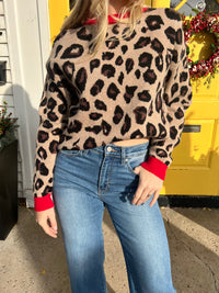 Leopard Sweater With Red Trim