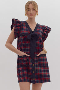 Navy Plaid Tucker Dress