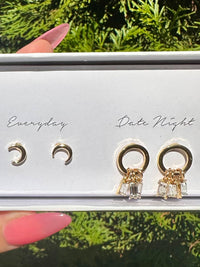 Crystal & Crescent 5 Earring Set
