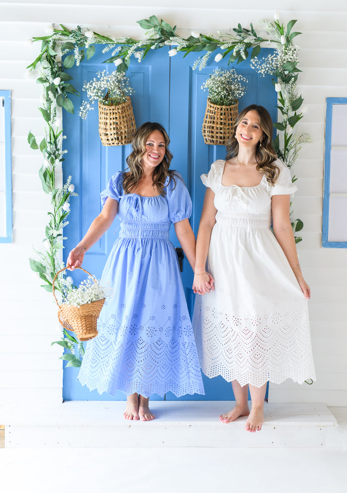 Gathered & Gorgeous Eyelet Trim Dress