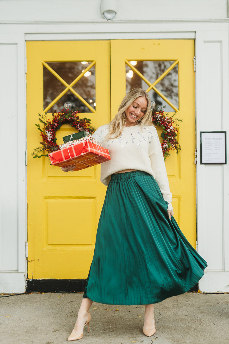 Emerald Pleated Midi Skirt