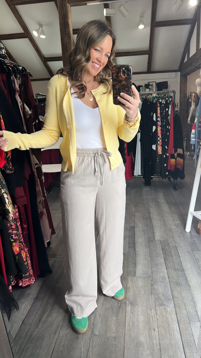 Stone Grey 100% Tencel Wide Leg Pant