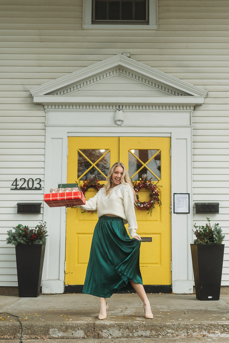 Emerald Pleated Midi Skirt