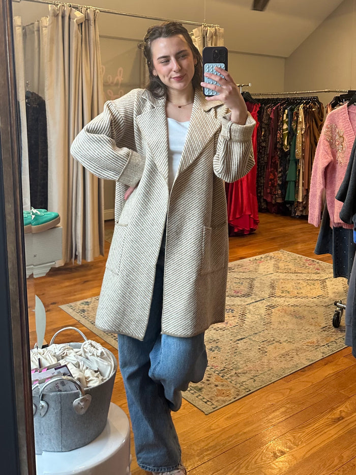 Diagonal Cream & Sand Stripe Open Coatigan