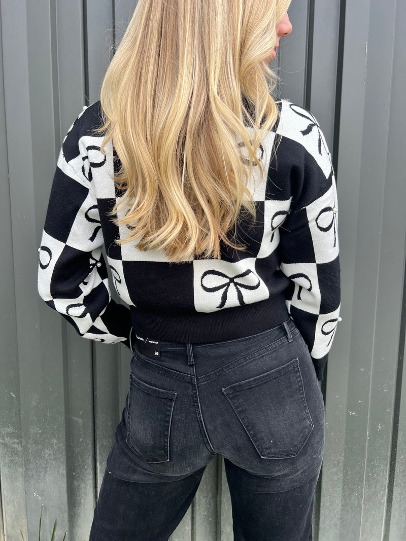 Bow With Pearl Checker Sweater