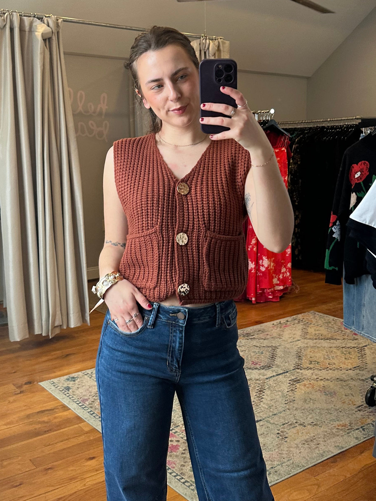 Golden Button Chunky Knit Vest