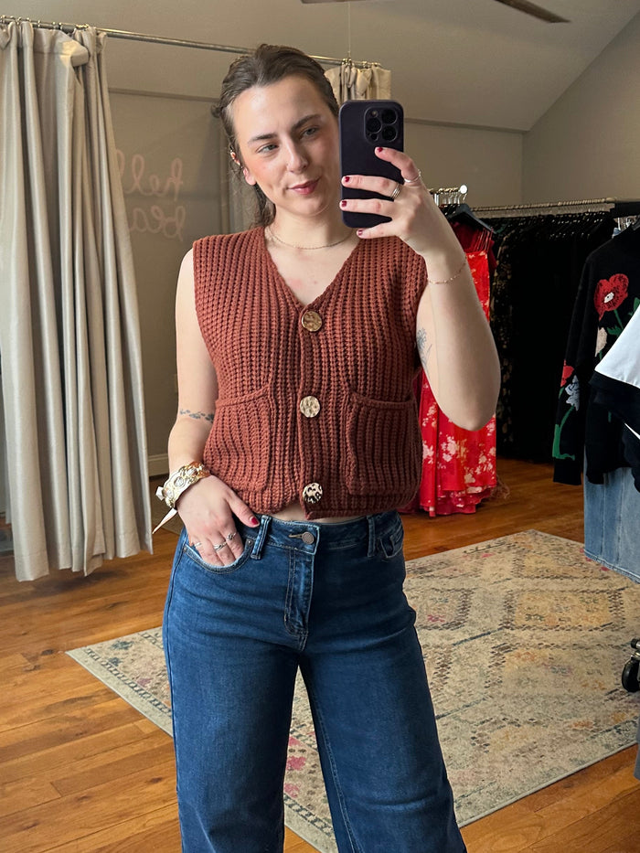 Golden Button Chunky Knit Vest