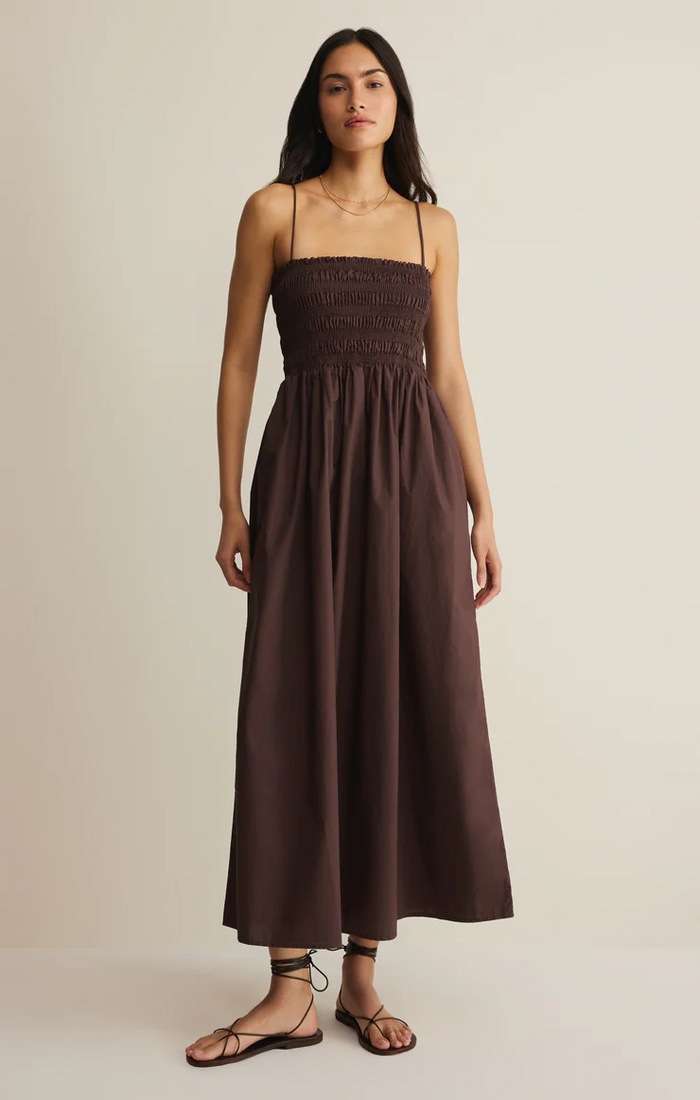 Cornelia Poplin Midi Dress Chocolate Cherry
