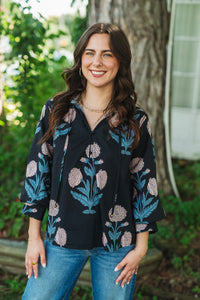 Navy Bloom Top