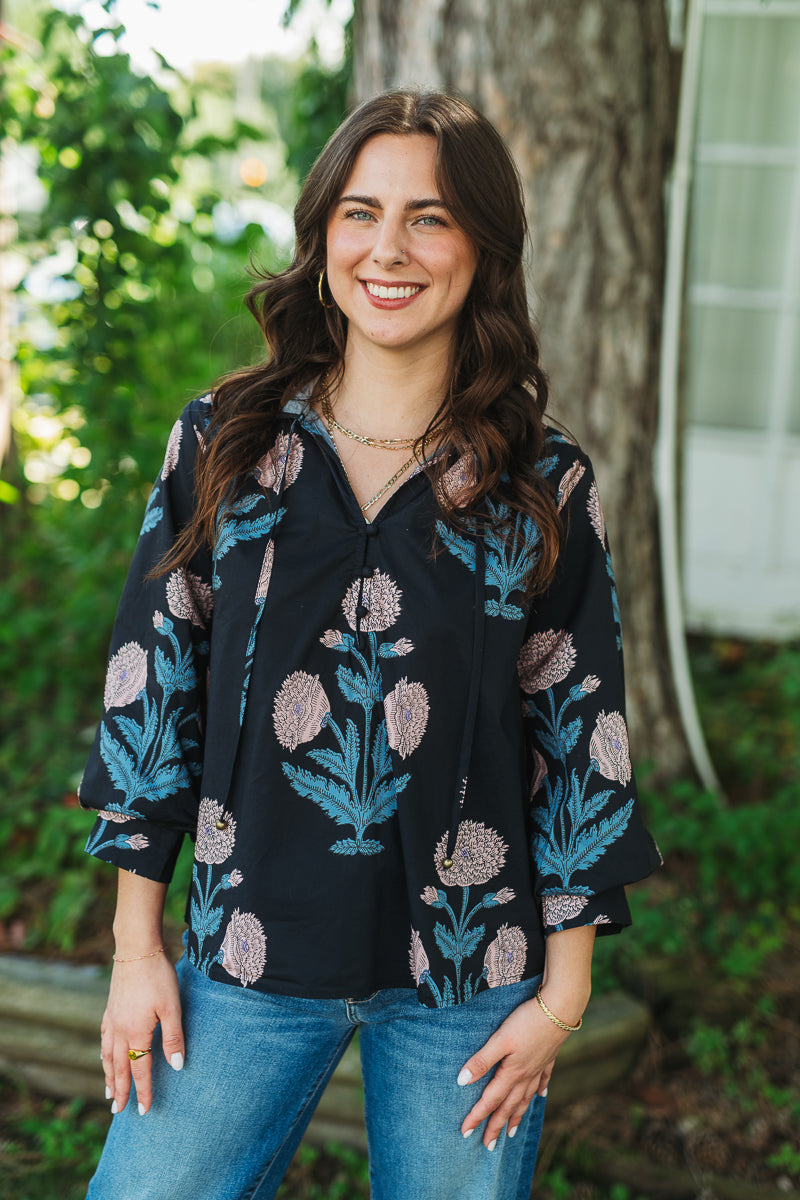 Navy Bloom Top