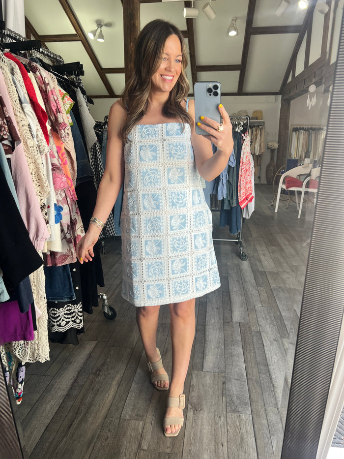 Saltwater Sky Crochet Mini Dress