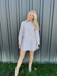 Nude & White Stripe Shirtdress