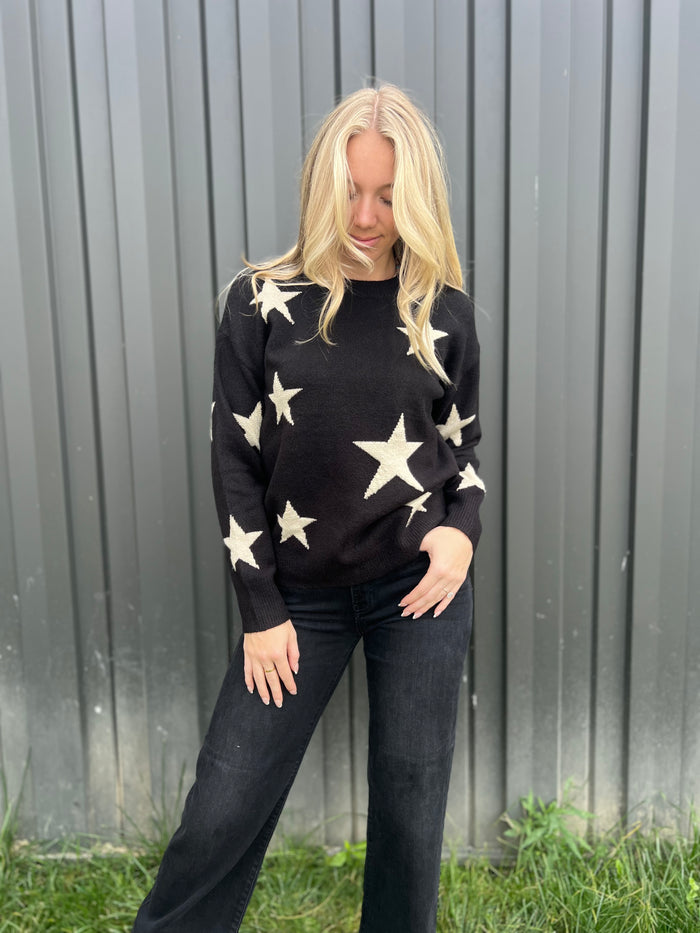 Black Lurex Star Pattern Sweater