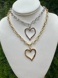 Large Open Heart Necklace Silver