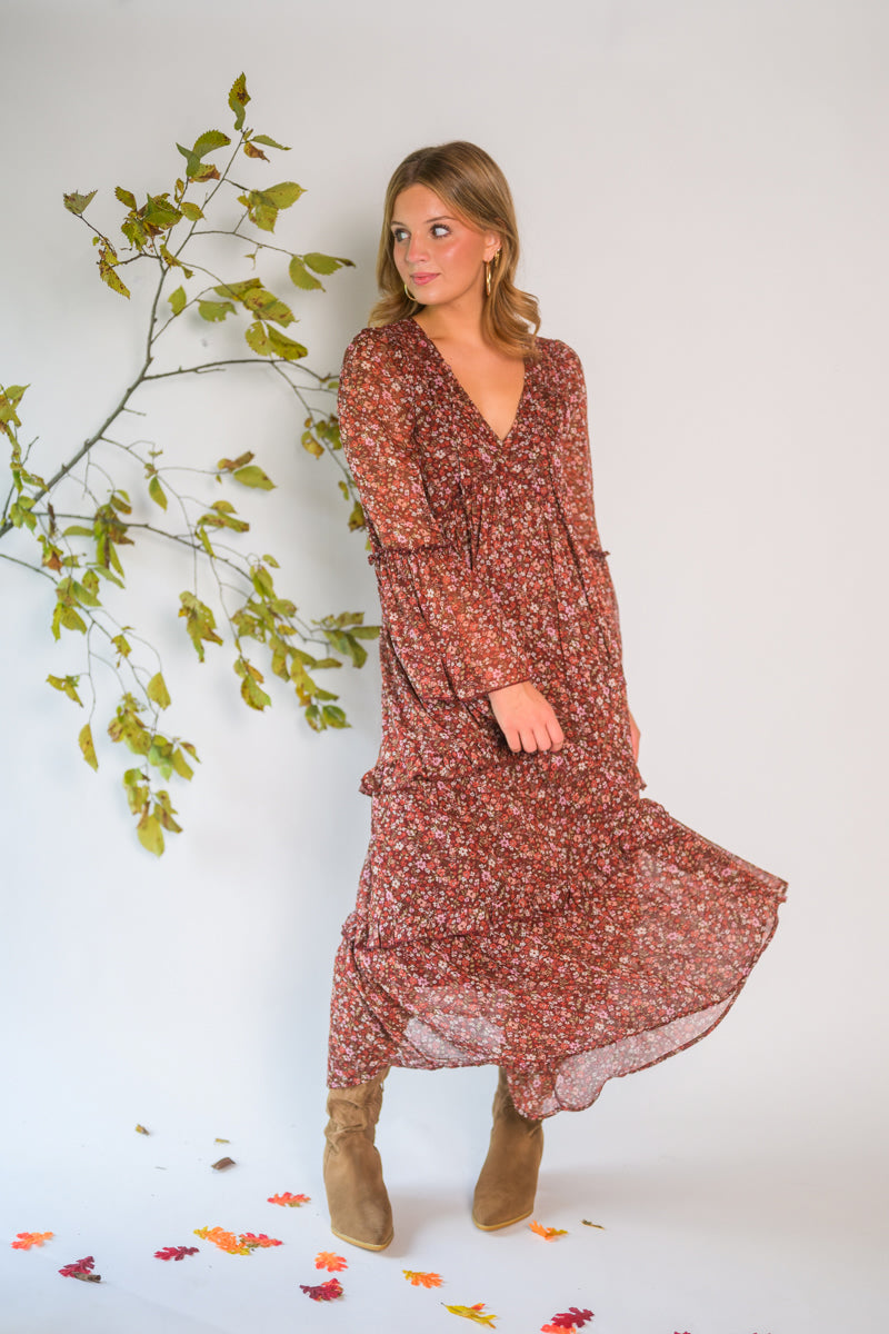 Berry Pretty Floral Midi Dress